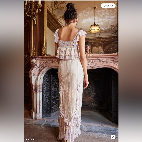 Free People Now & Then Romantic Lace Ruffles Vintage Skirt & Top Set XL - Picture 2 of 8